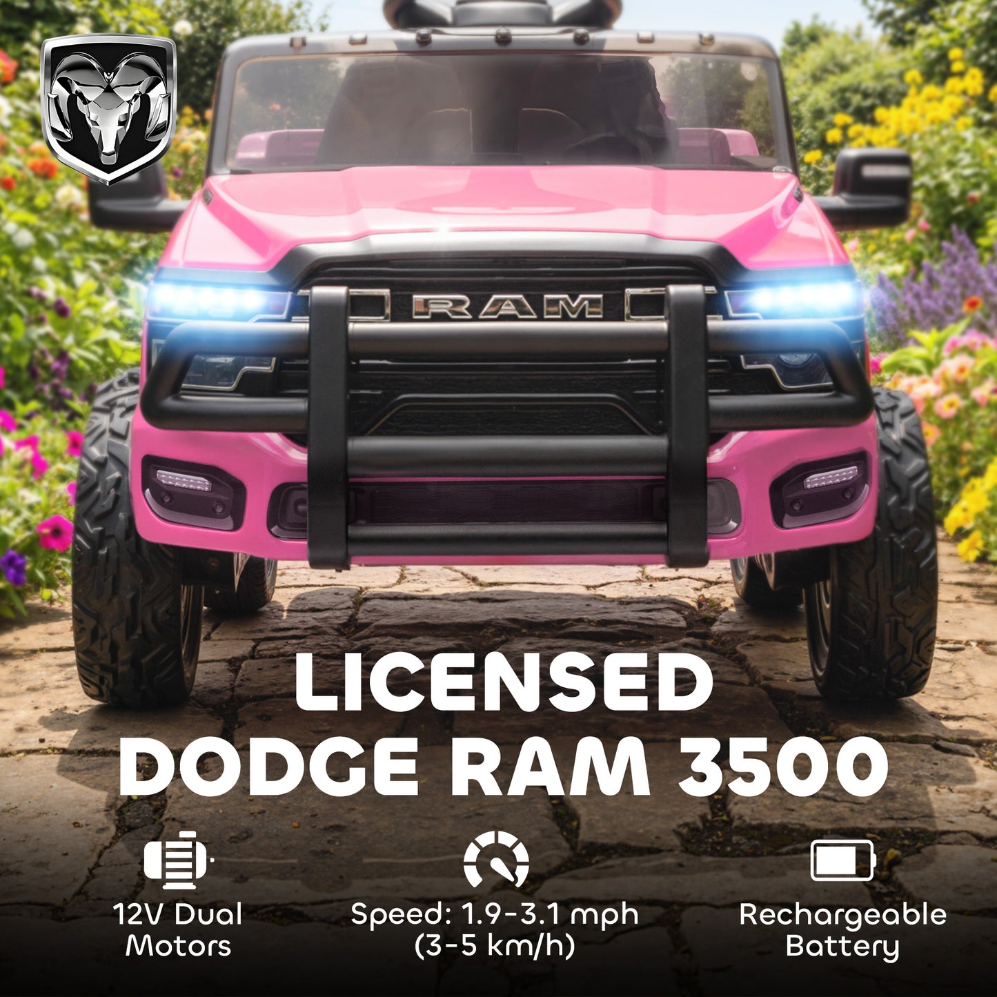 Pink Dodge RAM 12V Ride Car