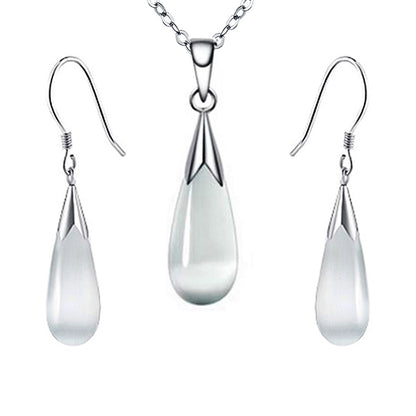 Emma Manor 14k White Gold Plated Water Drop Moonstone Women Jewelry Set --Pendant Necklace And Earrings